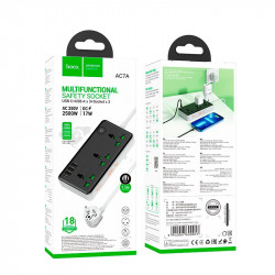 Подовжувач мережевий HOCO Storm 3-position socket AC7A |3USB/1Type-C, 3.4A/17W|