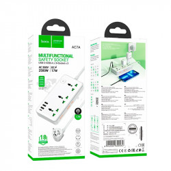 Подовжувач мережевий HOCO Storm 3-position socket AC7A |3USB/1Type-C, 3.4A/17W|