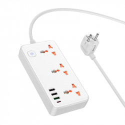 Подовжувач мережевий HOCO Storm 3-position socket AC8A |3USB/1Type-C, PD/QC, 3A/30W|