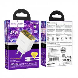 Адаптер мережевий Hoco Smart charger Type-C to Type-C Cable set CS43A |2Type-C, 45W/3A, PD/QC|