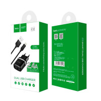 Адаптер мережевий Hoco Lightning cable C12 |2USB, 2.4А|