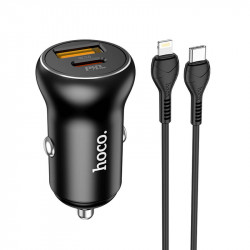 Адаптер автомобільний Hoco Type-C to Lightning Cable Smooth road car charger NZ5 |1USB/1Type-C, 30W/3A, PD/QC|