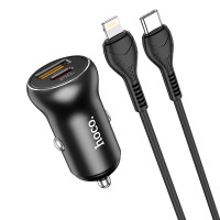 Адаптер автомобільний Hoco Type-C to Lightning Cable Smooth road car charger NZ5 |1USB/1Type-C, 30W/3A, PD/QC|
