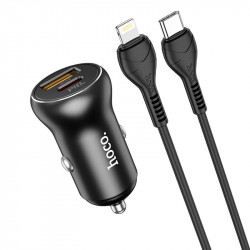 Адаптер автомобільний Hoco Type-C to Lightning Cable Smooth road car charger NZ5 |1USB/1Type-C, 30W/3A, PD/QC|