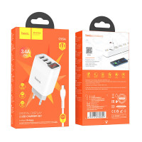 Адаптер мережевий Hoco Lightning cable Easy charge digital display charger set C93A |3USB, 3.4A|