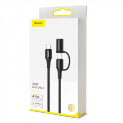 Кабель BASEUS Combo twins 2in1 Cable Type-C to Type-c / Lightning |1m, 60W/3A, PD| (CATLYW-01)