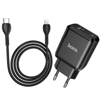 Адаптер мережевий Hoco Type-C to Lightning Cable Favor dual port N5 |1USB/1Type-C, PD20W/QC3.0, 3A| (Safety Certified)