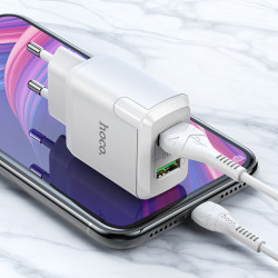 Адаптер мережевий Hoco Micro USB Cable Charmer dual port charger set N6 |2USB, 3A, 2xQC3.0, 18W| (Safety Certified)