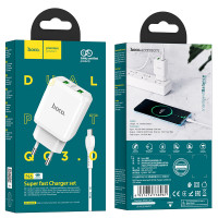 Адаптер мережевий Hoco Micro USB Cable Charmer dual port charger set N6 |2USB, 3A, 2xQC3.0, 18W| (Safety Certified)