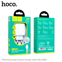 Адаптер мережевий Hoco Micro USB Cable Max energy C78A |2USB, 2.4A|