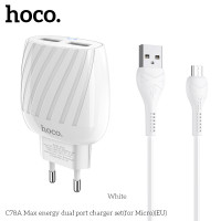 Адаптер мережевий Hoco Micro USB Cable Max energy C78A |2USB, 2.4A|