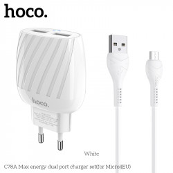 Адаптер мережевий Hoco Micro USB Cable Max energy C78A |2USB, 2.4A|