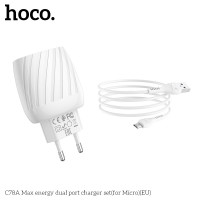 Адаптер мережевий Hoco Micro USB Cable Max energy C78A |2USB, 2.4A|