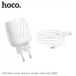Адаптер мережевий Hoco Micro USB Cable Max energy C78A |2USB, 2.4A|