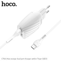 Адаптер мережевий Hoco Type-C Cable Max energy C78A |2USB, 2.4A|
