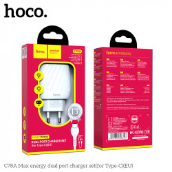 Адаптер мережевий Hoco Type-C Cable Max energy C78A |2USB, 2.4A|