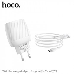 Адаптер мережевий Hoco Type-C Cable Max energy C78A |2USB, 2.4A|