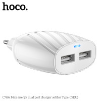 Адаптер мережевий Hoco Type-C Cable Max energy C78A |2USB, 2.4A|