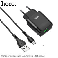 Адаптер мережевий Hoco Micro USB cable Glorious charger set C72Q |1USB, QC3.0/FCP/AFC, 3A, 18W|