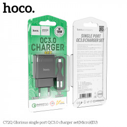 Адаптер мережевий Hoco Micro USB cable Glorious charger set C72Q |1USB, QC3.0/FCP/AFC, 3A, 18W|
