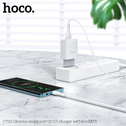 Адаптер мережевий Hoco Micro USB cable Glorious charger set C72Q |1USB, QC3.0/FCP/AFC, 3A, 18W|