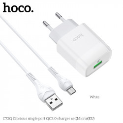 Адаптер мережевий Hoco Micro USB cable Glorious charger set C72Q |1USB, QC3.0/FCP/AFC, 3A, 18W|