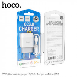 Адаптер мережевий Hoco Micro USB cable Glorious charger set C72Q |1USB, QC3.0/FCP/AFC, 3A, 18W|