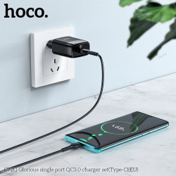 Адаптер мережевий Hoco Type-C cable Glorious charger set C72Q |1USB, QC3.0/FCP/AFC, 3A, 18W|