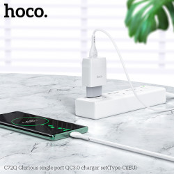 Адаптер мережевий Hoco Type-C cable Glorious charger set C72Q |1USB, QC3.0/FCP/AFC, 3A, 18W|