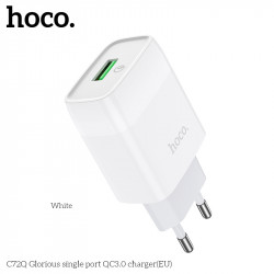 Адаптер мережевий HOCO Glorious single port charger C72Q |1USB, QC3.0/FCP/AFC, 3A, 18W|