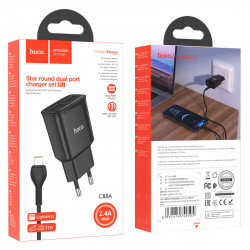 Адаптер мережевий Hoco Lightning Cable Star round dual Port charger set C88A |2USB, 2.4A|
