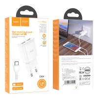 Адаптер мережевий Hoco Type-C Cable Star round dual Port charger set C88A |2USB, 2.4A|
