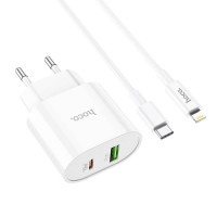 Адаптер мережевий Hoco Type-C to Lightning Cable Lineal C95A |1USB/1Type-C, PD/QC, 20W/3A|