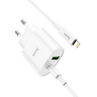 Адаптер мережевий Hoco Type-C to Lightning Cable Lineal C95A |1USB/1Type-C, PD/QC, 20W/3A|