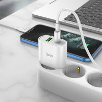 Адаптер мережевий Hoco Type-C to Lightning Cable Lineal C95A |1USB/1Type-C, PD/QC, 20W/3A|