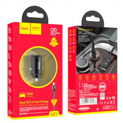 Адаптер автомобільний Hoco Type-C Cable Developer dual port Car charger set NZ1 |2USB, 3A, 36W, QC|