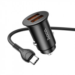 Адаптер автомобільний Hoco Type-C Cable Developer dual port Car charger set NZ1 |2USB, 3A, 36W, QC|