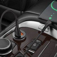 Адаптер автомобільний Hoco Type-C Cable Developer dual port Car charger set NZ1 |2USB, 3A, 36W, QC|
