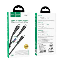 Кабель Hoco Combo Type-C to Type-C / Type-C Super U102 |1.5m, 3A,100W|