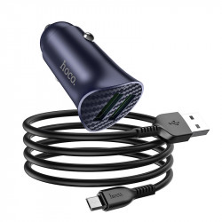 Адаптер автомобільний HOCO Micro USB cable Farsighted dual port QC3.0 car charger set Z39 |2USB, QC3.0, 3A/18W|