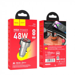 Адаптер автомобільний Hoco Leader dual-port Car charger with digital display Z50 |1USB/1Type-C, 48W/3A, PD/QC|