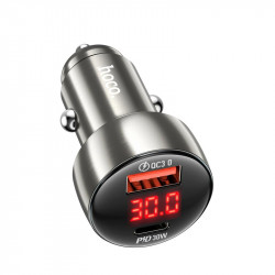 Адаптер автомобільний Hoco Leader dual-port Car charger with digital display Z50 |1USB/1Type-C, 48W/3A, PD/QC|