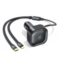 Адаптер автомобільний USAMS Car Charger With 2in1 Retractable Cable Type-C + Lightning US-CC219 C41 |30W, PD/QC|