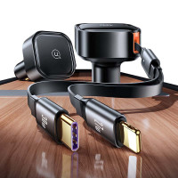 Адаптер автомобільний USAMS Car Charger With 2in1 Retractable Cable Type-C + Lightning US-CC219 C41 |30W, PD/QC|