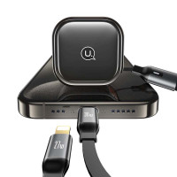 Адаптер автомобільний USAMS Car Charger With 2in1 Retractable Cable Type-C + Lightning US-CC219 C41 |30W, PD/QC|