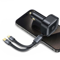 Адаптер автомобільний USAMS Car Charger With 2in1 Retractable Cable Type-C + Lightning US-CC219 C41 |30W, PD/QC|