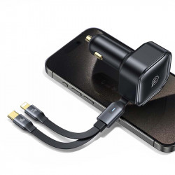 Адаптер автомобільний USAMS Car Charger With 2in1 Retractable Cable Type-C + Lightning US-CC219 C41 |30W, PD/QC|