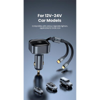 Адаптер автомобільний USAMS Car Charger With 2in1 Retractable Cable Type-C + Lightning US-CC219 C41 |30W, PD/QC|