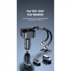 Адаптер автомобільний USAMS Car Charger With 2in1 Retractable Cable Type-C + Lightning US-CC219 C41 |30W, PD/QC|