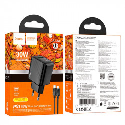 Адаптер мережевий HOCO Type-C to Type-C cable Sunlight dual-port charger CS23A |1USB/1Type-C, 30W/3A, PD/QC|